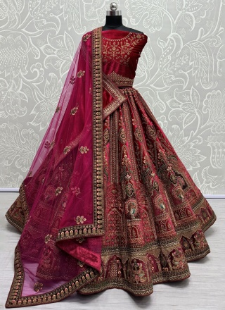 Velvet Dori Work Pink and Rani Designer Lehenga Choli