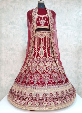 Velvet Embroidered Maroon Designer Lehenga Choli