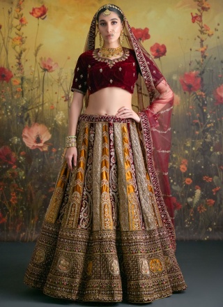 Velvet Gold Long Choli Lehenga