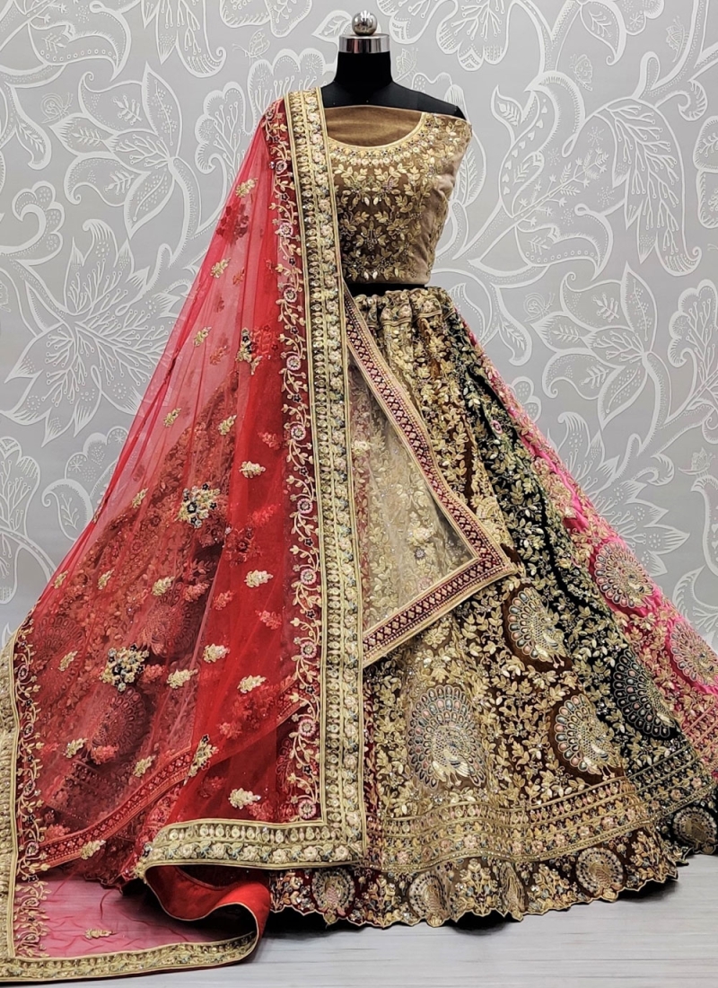 Velvet Lehenga Choli in Multi Colour