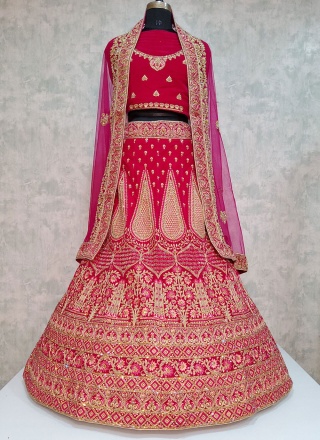 Velvet Lehenga Choli in Rani