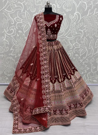 Velvet Maroon and Red Trendy Lehenga Choli