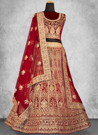 Velvet Red Zari Lehenga Choli