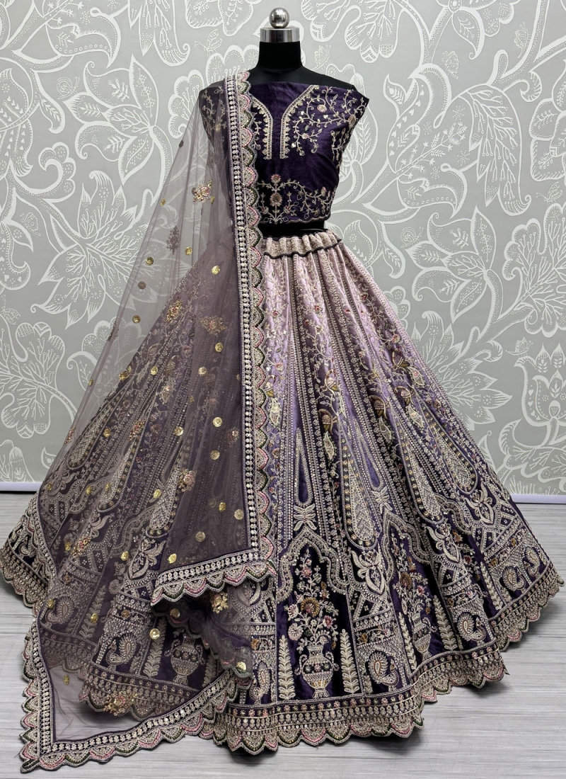 Velvet Trendy Lehenga Choli in Purple