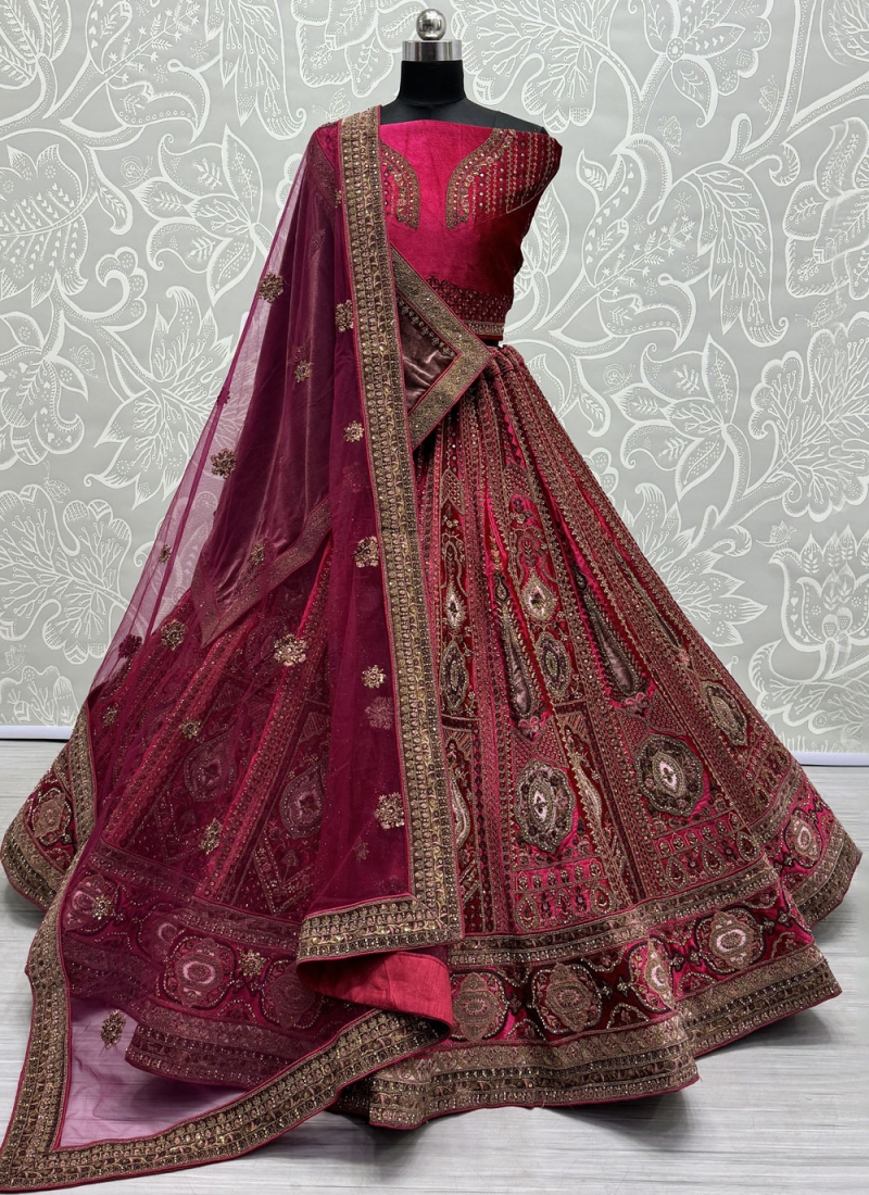 Velvet Velvet Patch Trendy Lehenga Choli in Pink and Rani