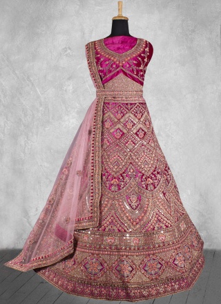 Velvet Zardosi Work Trendy Lehenga Choli in Rani