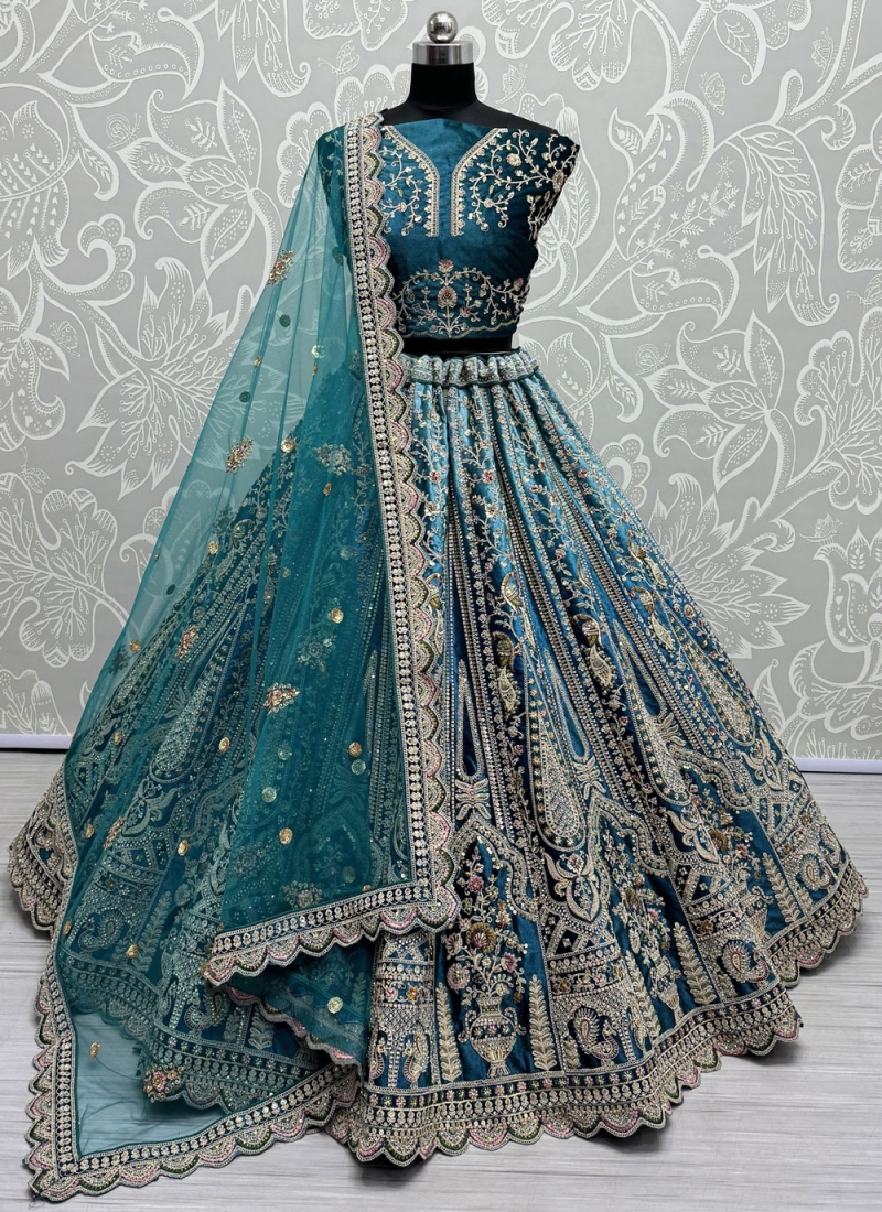 Velvet Zari Morpeach  Lehenga Choli