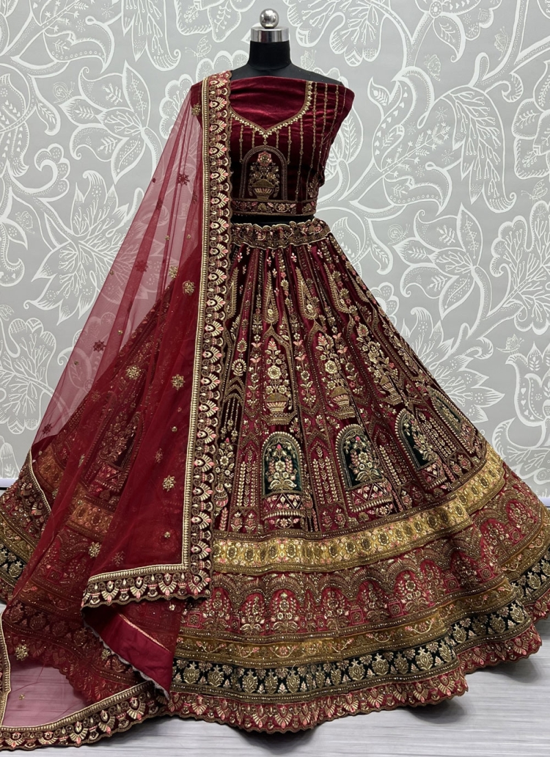 Seductive Maroon Thread And Sequins Embroidered Georgette Pa