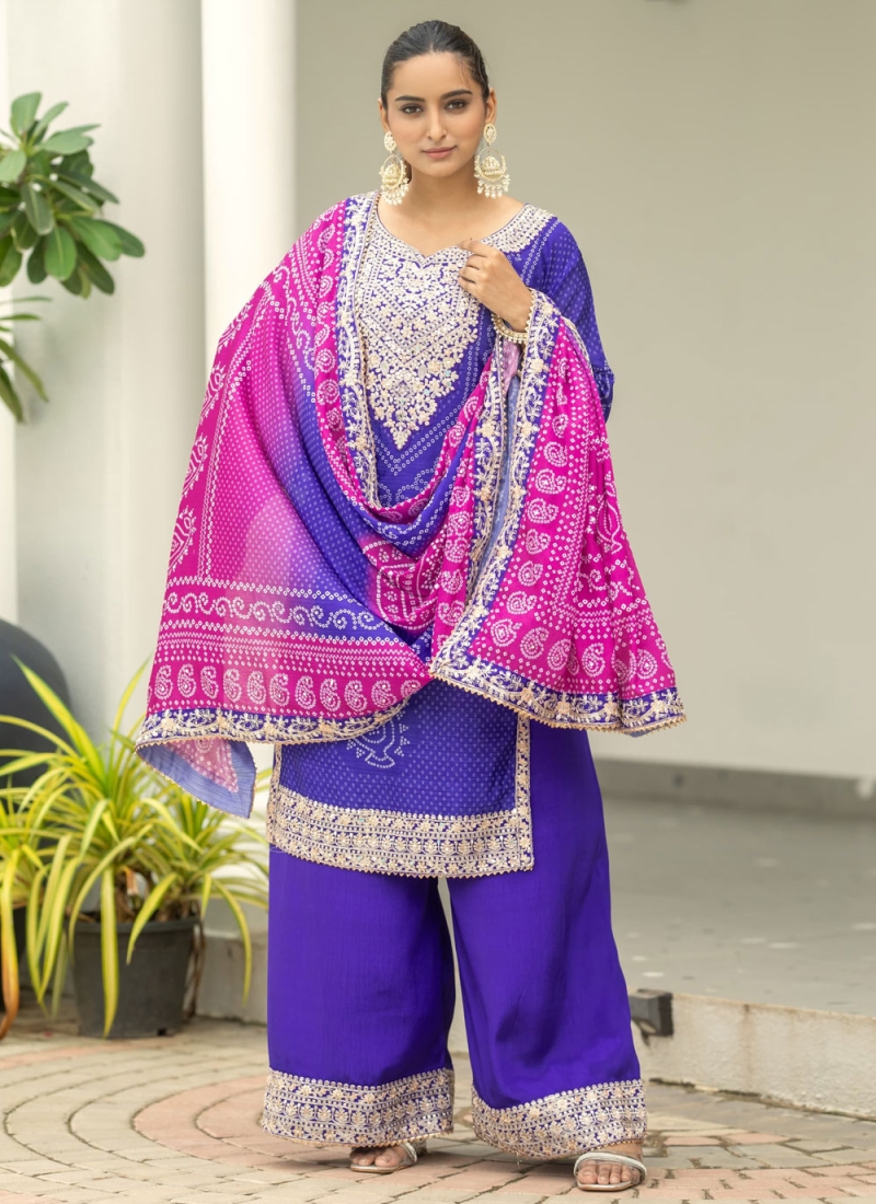 Violet Embroidered Trendy Salwar Kameez