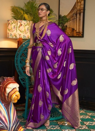 Violet Satin Contemporary Style Saree