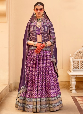 Violet Silk Foil Print Readymade Lehenga Choli