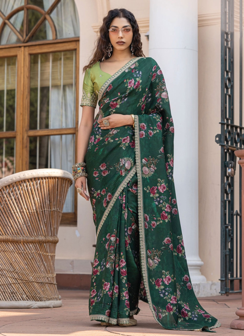 Viscose Green Contemporary Saree