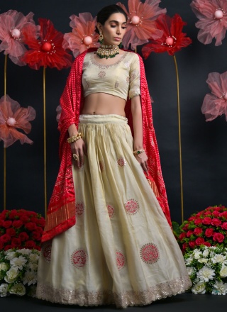 Viscose Off White Lace Long Choli Lehenga