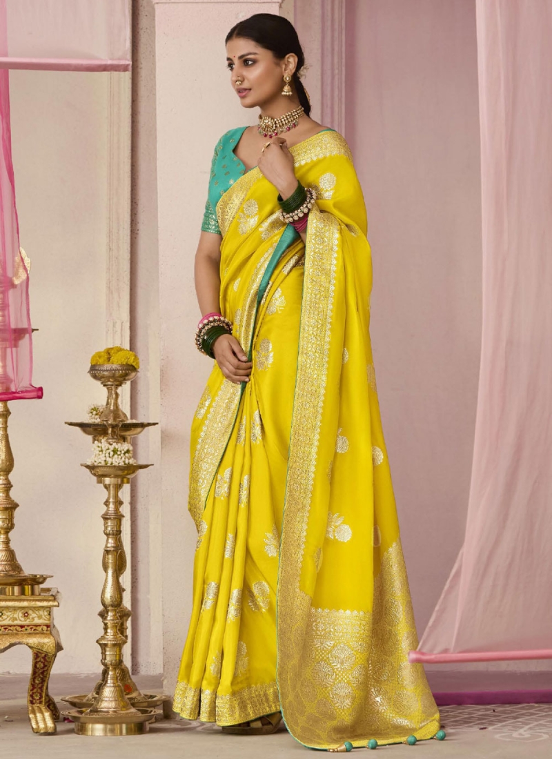 Viscose Yellow Weaving Classic Saree