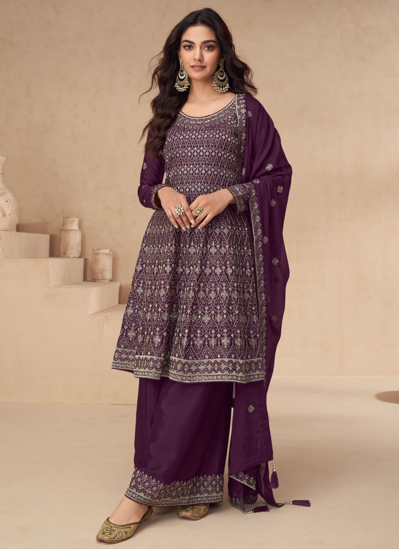 Vivacious Embroidered Chinon Designer Salwar Kameez