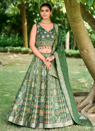 Vivacious Green Embroidered Readymade Lehenga Choli