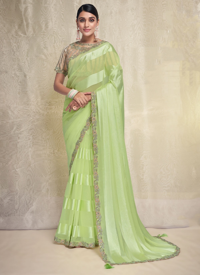 Exquisite Sea Green Designer Saree