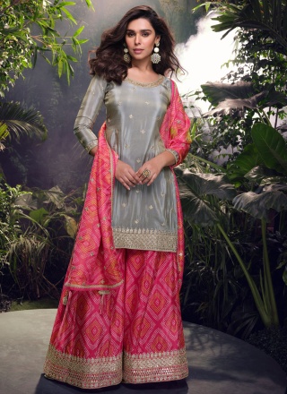 Vivacious Zari Shimmer Grey Trendy Salwar Kameez