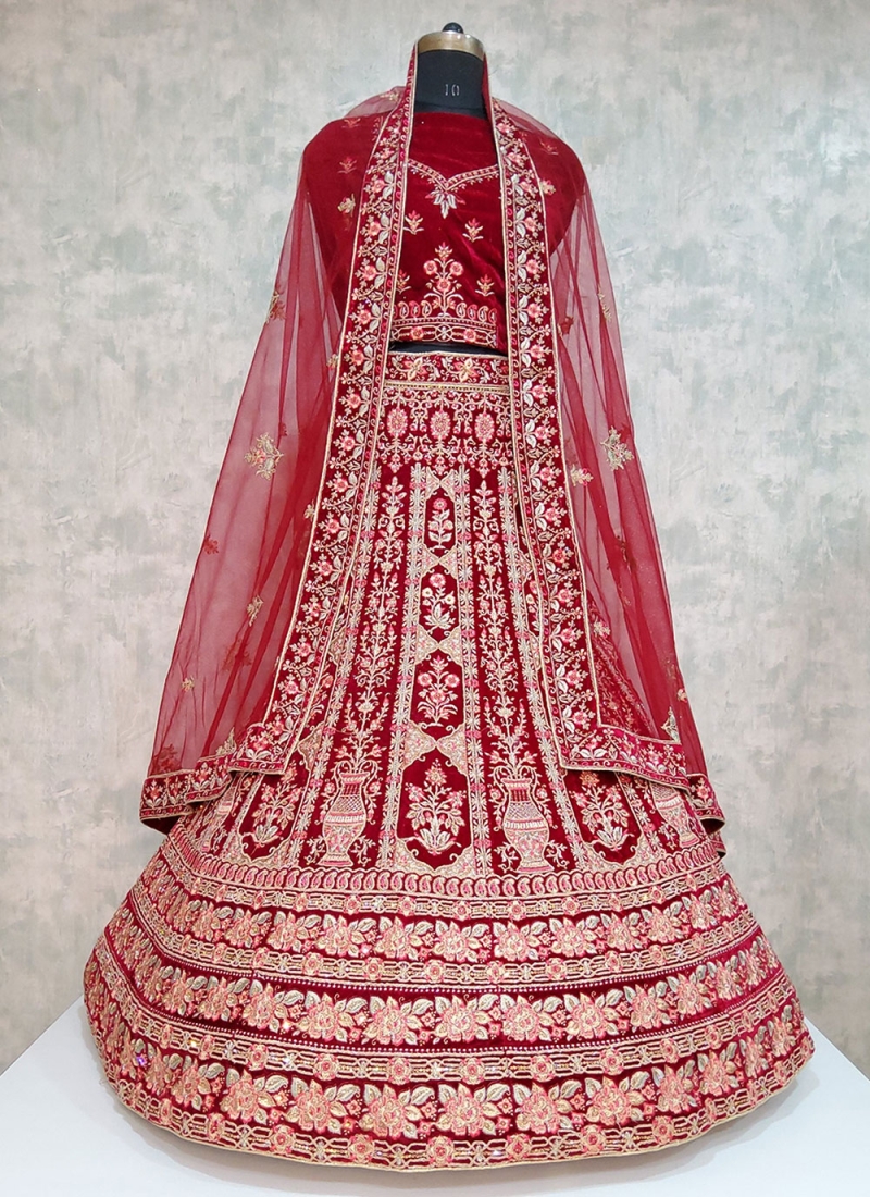 Vivid Embroidered Maroon Designer Lehenga Choli