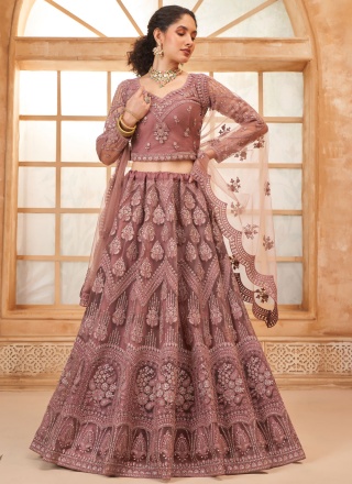 Vivid Pink and Rust Cord Designer Lehenga Choli