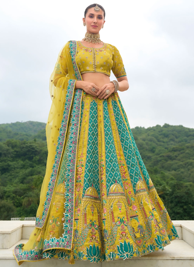 Vivid Print Green and Rama Trendy Lehenga Choli