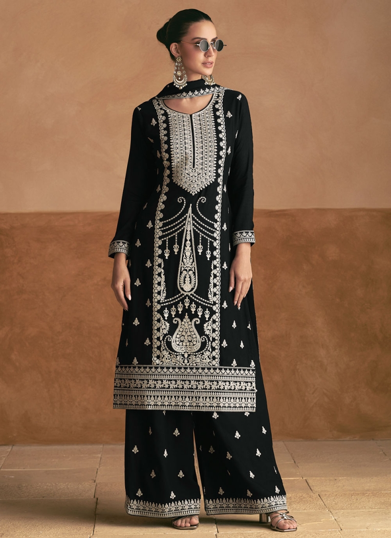 Vivid Silk Black Readymade Salwar Kameez