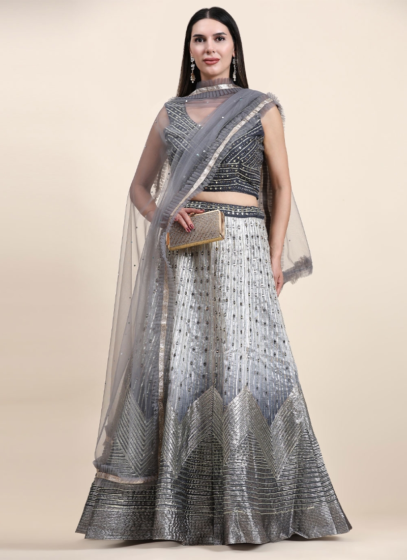 Grey Color Soft Net Designer Lehenga