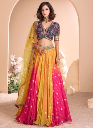 Voguish Rani and Yellow Viscose Readymade Lehenga Choli