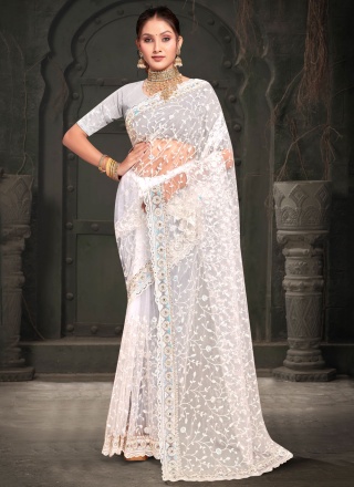 Whimsical White Net Classic Saree