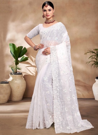 White Burburry  Ceremonial Contemporary Saree