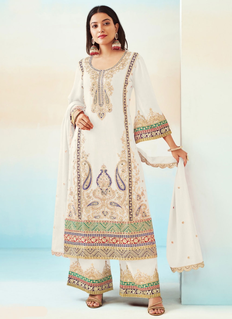 White Chinon Party Trendy Salwar Kameez