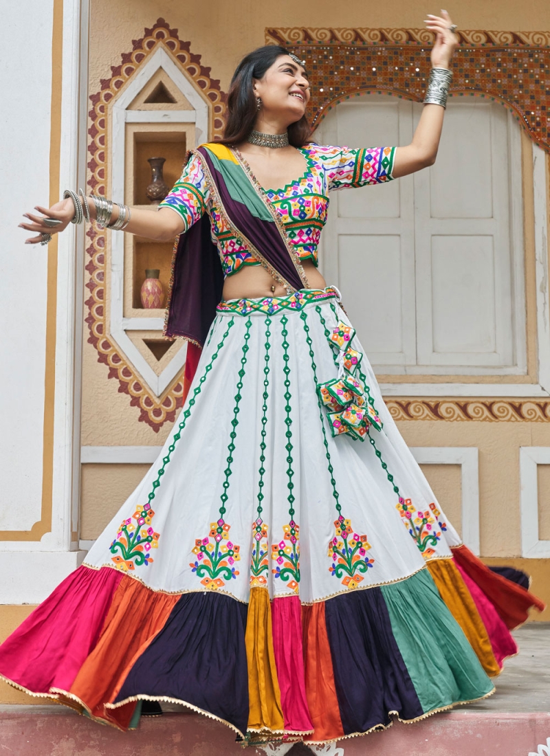 White Embroidered Ceremonial Readymade Lehenga Choli