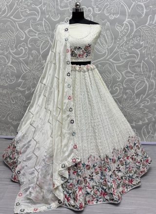 White Embroidered Chinon Trendy Lehenga Choli