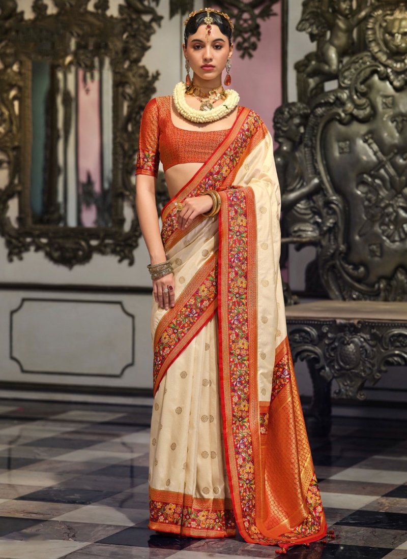 White Meenakari Ceremonial Trendy Saree