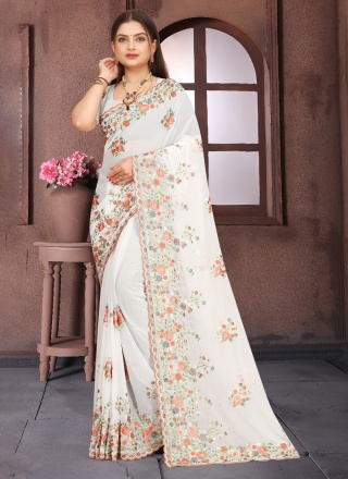 Honourable Georgette Peach Contemporary Saree