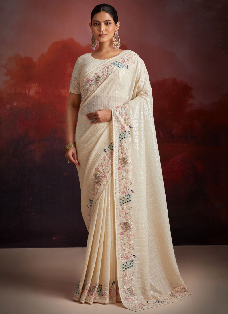 White Thread Classic Saree