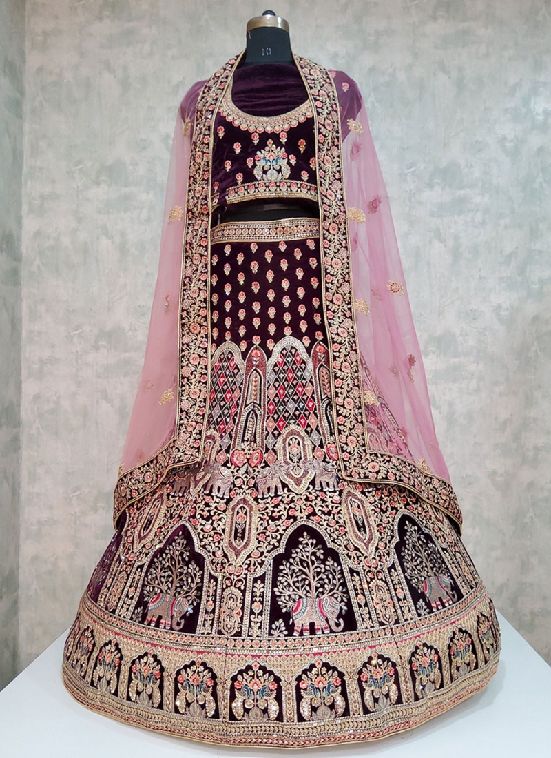 Wine Bridal Lehenga Choli