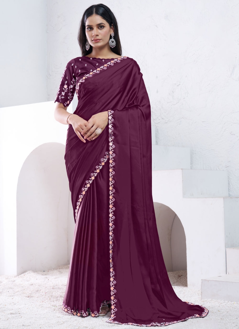 Wine Color Contemporary Saree