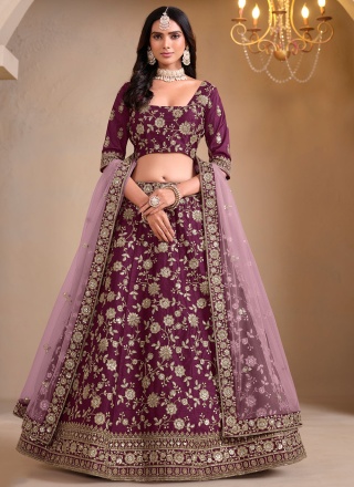 Wine Embroidered Reception Lehenga Choli