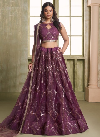 Wine Net Engagement Designer A Line Lehenga Choli