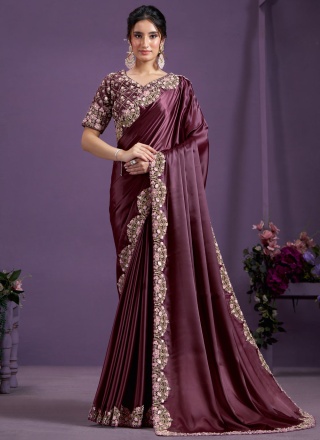 Wine Sequins Engagement Trendy Saree