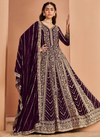 Wine Sequins Salwar Suit