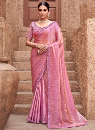 Winsome Pink Embroidered Contemporary Saree