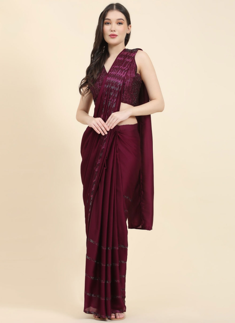 Winsome Wine Party Classic Saree