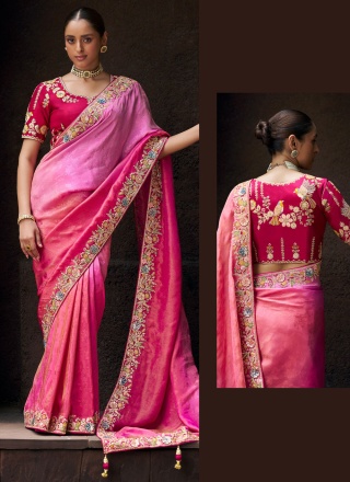 Wonderous Magenta and Pink Viscose Classic Saree