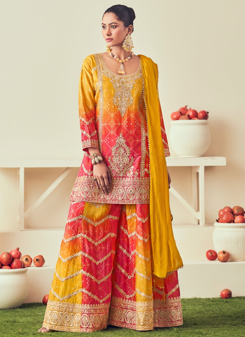 Yellow Chinon Sangeet Trendy Designer Salwar Kameez