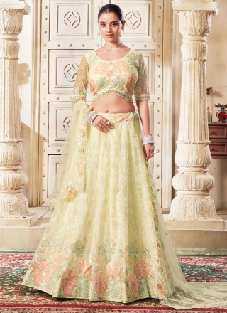 Yellow Embroidered Engagement Trendy Lehenga Choli