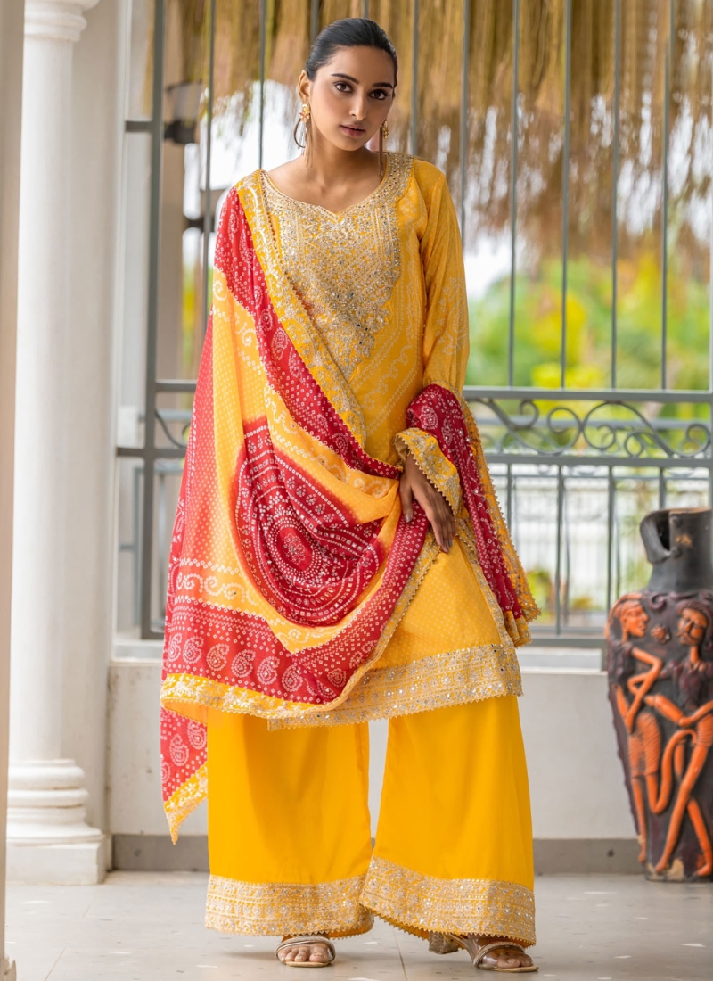 Yellow Embroidered Palazzo Salwar Kameez