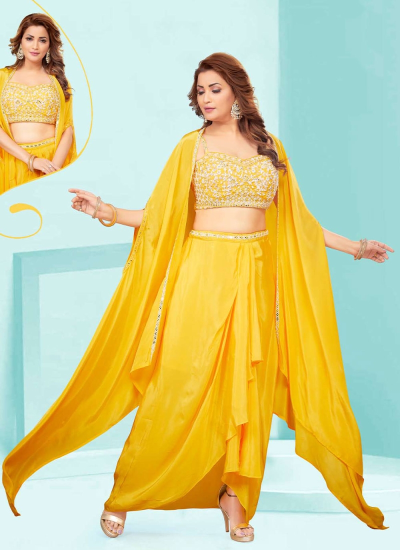 Yellow lehenga choli on sale designs for engagement