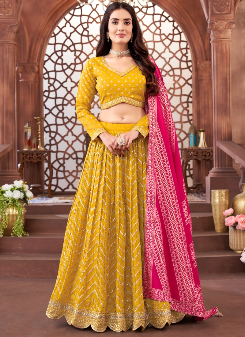 Yellow Georgette Readymade Lehenga Choli